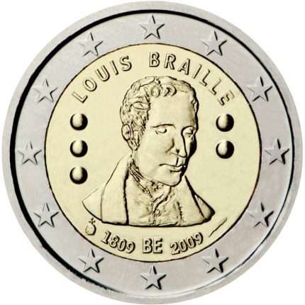 2 euro 2009. Belgium. 200th anniversary of Louis Braille`s birth