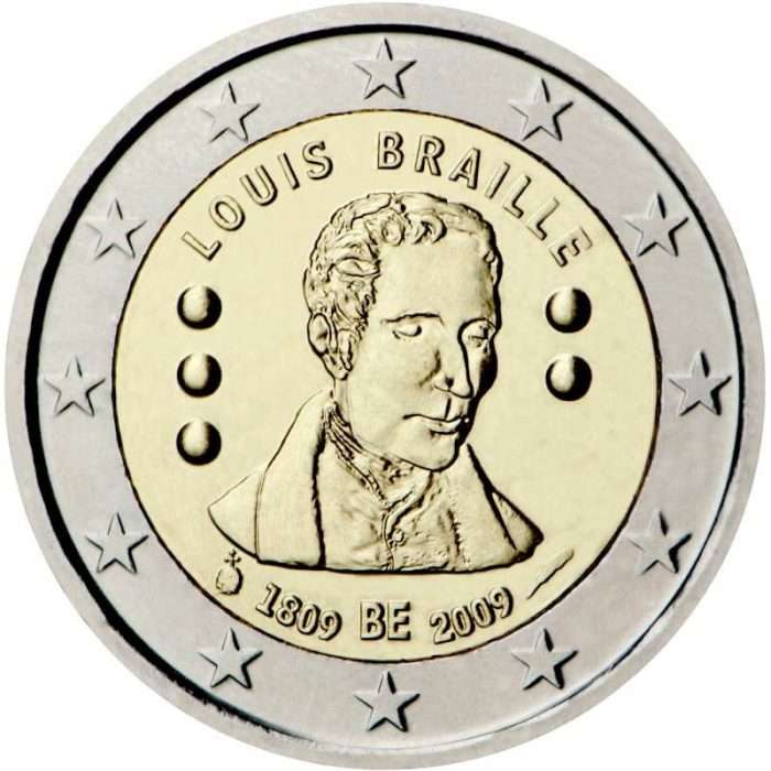 2 euros 2009. Bélgica. Bicentenario del nacimiento de Louis Braille - Imagen 1