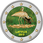Värillinen 2 euroa Latvia 2015 - Musta haikara