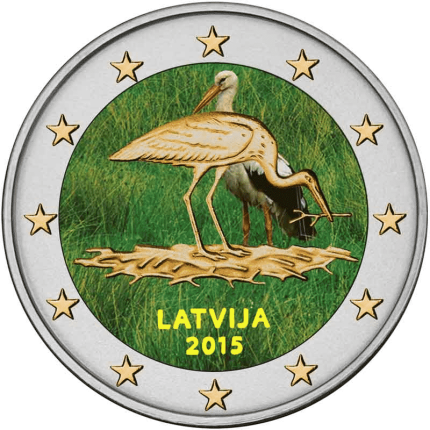Colorato 2 euro Lettonia 2015 - Cicogna nera