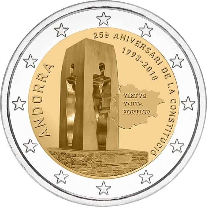 2 euro 2018. Andorra. 25th anniversary of the Andorran Constitution - Image 2