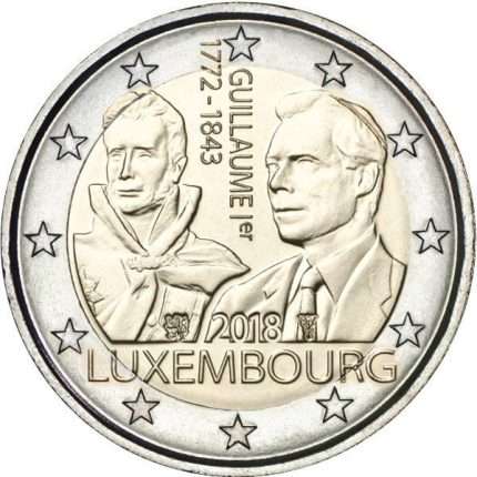 2 euroa 2018. Luxemburg. 175 vuotta suurherttua Guillaume I kuolemasta