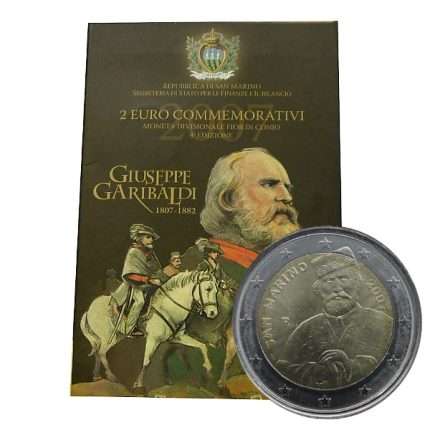 2 евро 2007года. Сан Марино. 200 лет со Дня рождения Джузеппе Гарибальди