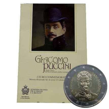 2 eurot 2014. San Marino. Giacomo Puccini 90. surma-aastapäev