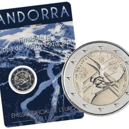2 euros 2019. Andorra Copa del mundo de esquí alpino (tarjeta)