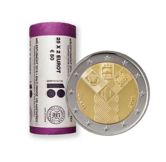 2-euro---100th-Anniversary-of-the-Baltic-States РОЛЛ. 2 евро 2018 года. Эстония - 100 лет Балтийским странам — изображение 1