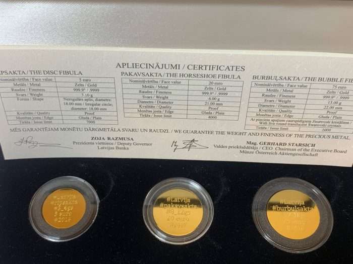 Conjunto de 3 monedas de oro 2016/2017/2018, Letonia - ¡Broches de oro! Exclusivo! - Imagen 2