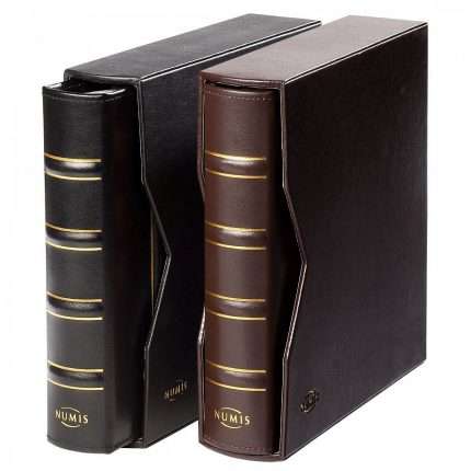 Leather binder NUMIS, in classic design, leatherette slipcase, black