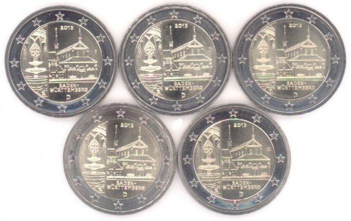 2 euro 2013. Germania. Baden-Wurttemberg, monastero di Maulbronn (A,D,F,G,J) - immagine 1