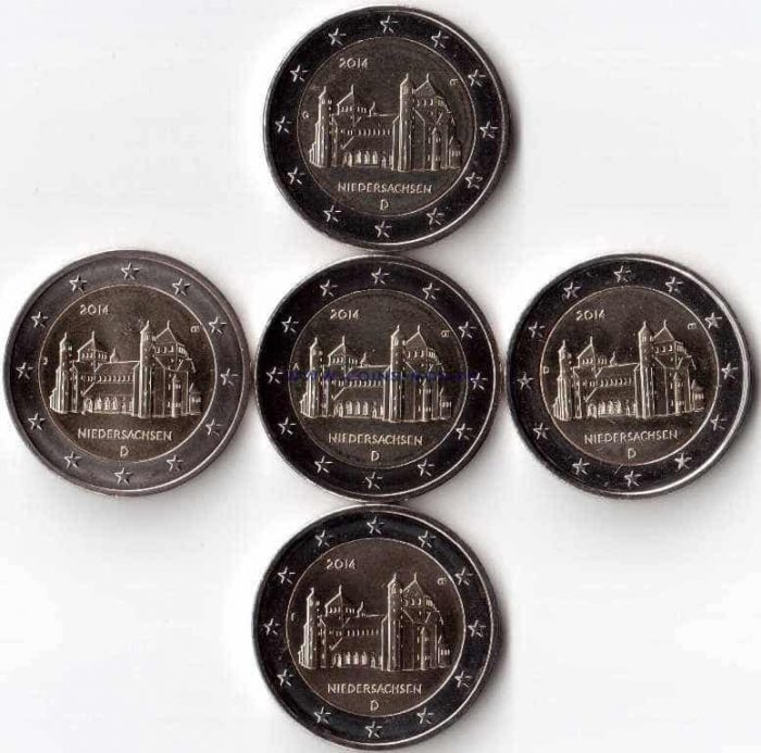 2 euros 2014. Alemania. Baja Sajonia (Iglesia de San Miguel en Hildesheim) (A,D,F,G,J) - Imagen 1
