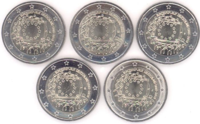 2 euros 2015. Alemania. 30 aniversario de la bandera de la UE (A,D,F,G,J) - Imagen 1