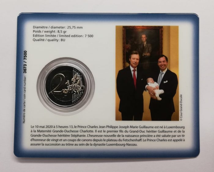 2 Euro Lussemburgo 2020-nascita del principe ereditario Carlo di Lussemburgo BU - immagine 2