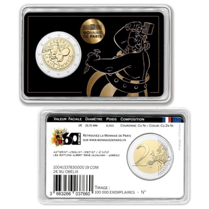 Франция 2019 астерикс222 2 euro Francia 2019 (carta) - 60 ° anniversario del cartone animato Asterix (Obelix) - immagine 2