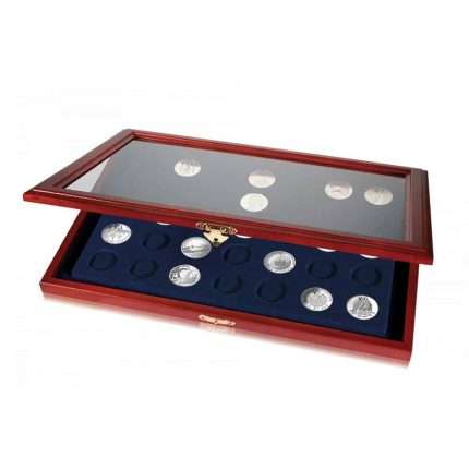 Vitrina de madera para 35 monedas de hasta 33 mm de diámetro
