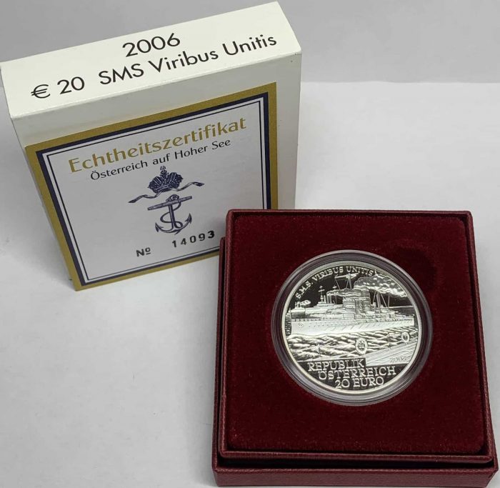 A silver coin. Austria (20€). The Austrian fleet - SMS Viribus Unitis 2006 - Image 3