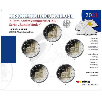 2 euro 2021 Germania - Sassonia-Anhalt: Cattedrale di Magdeburgo BU (A ,D, F, G, J)
