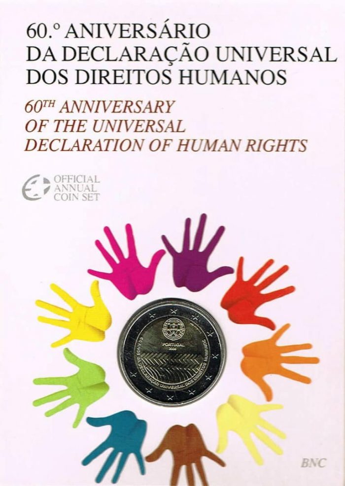 Португалия 2008 Декларация1 2 euro 2008. Portugal. 60th anniversary of the Universal Declaration of Human Rights BU - Image 1