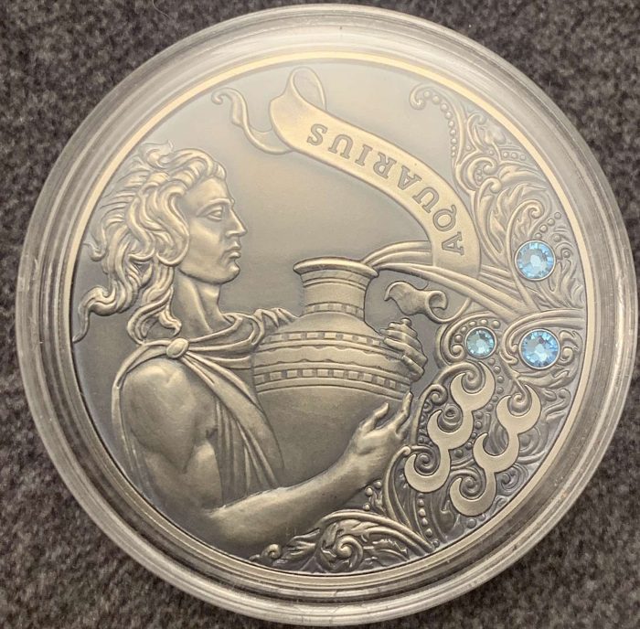 Водолейсеребро1 Argento 20 rubli Bielorussia 2013 - Segni zodiacali "Acquario" - immagine 4