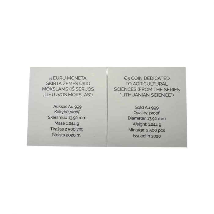 Oro 5 euros Lituania 2020 - Ciencias agrícolas - Imagen 4