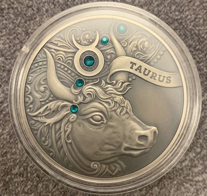 ТелецСеребро1 Argento 20 rubli Bielorussia 2014 - Segni zodiacali " Toro" - immagine 5