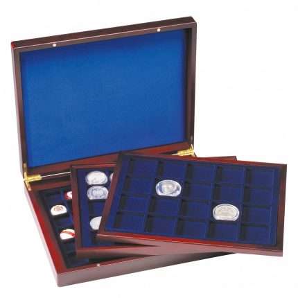 Presentation Case VOLTERRA TRIO de Luxe, with square divisions for coins of 30, 39, 48 mm