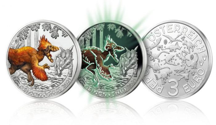 Austria 3 euro serie a colori "Dinosaurs" 2021 Deinonychus - immagine 2