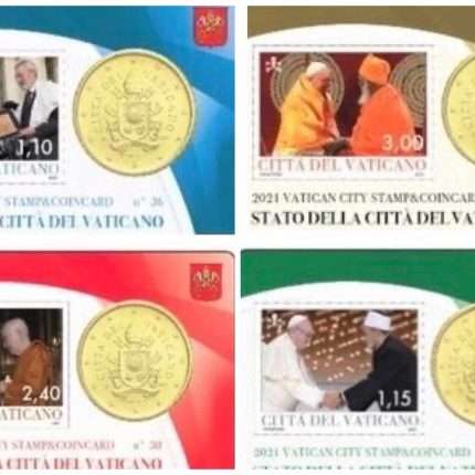 50 céntimos de euro Vaticano 2021 - juego de 4 monedas y sellos postales