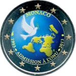 Moneda de 2 euros de color de Mónaco 2013 - 20 aniversario de la adhesión del Principado de Mónaco a la ONU