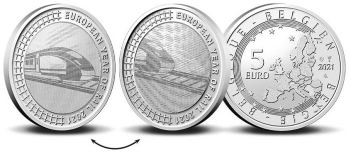 5 euros Bélgica 2021 - Año europeo de los ferrocarriles - Imagen 3
