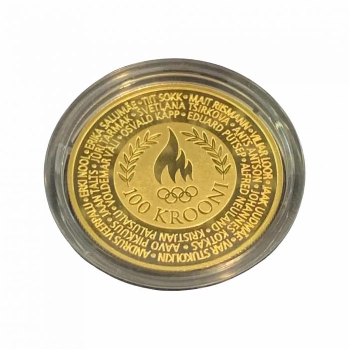 Золотая монета 100 крон Эстония 2004 - Эстонские Олимпийские золотые медалисты — изображение 1