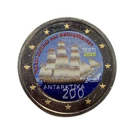 Цветная монета 2 евро 2020 Эстония - 200летие открытия Антарктики