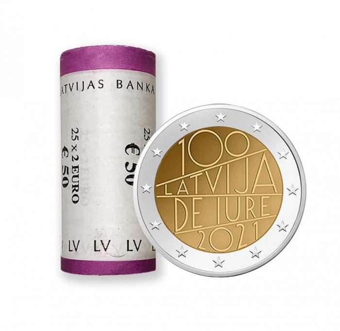 Rull 2 euro Läti 2021 - Läti Vabariigi UNC tunnustamise 100. aastapäev - Image 1