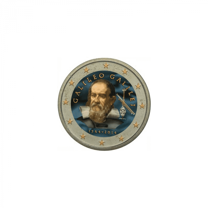 Moneda de 2 euros de color 2014 Italia - 450 aniversario del nacimiento de Galileo Galilei - Imagen 1