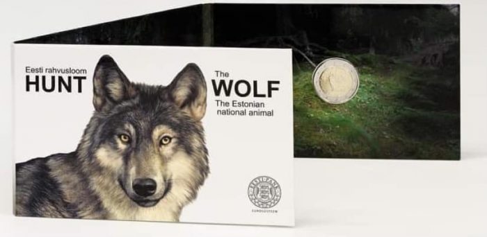 Эстония Волк БЮ 2 евро Эстония 2021 - Национальное животное волк (карточка BU) — изображение 1