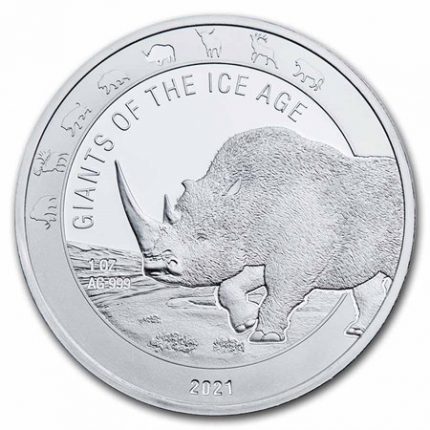 Silver Coin 5 Cedi Ghana 2021 - Ice Age Giants: Woolly Rhino