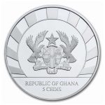Серебряная монета 5 седи Гана 2021 — Гиганты Ледникового Периода: Шерстистый носорог — изображение 2