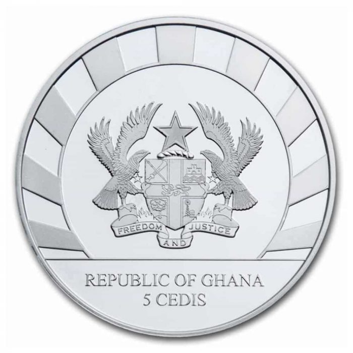 Silver Coin 5 Cedi Ghana 2021 - Ice Age Giants: Woolly Rhino - Image 2