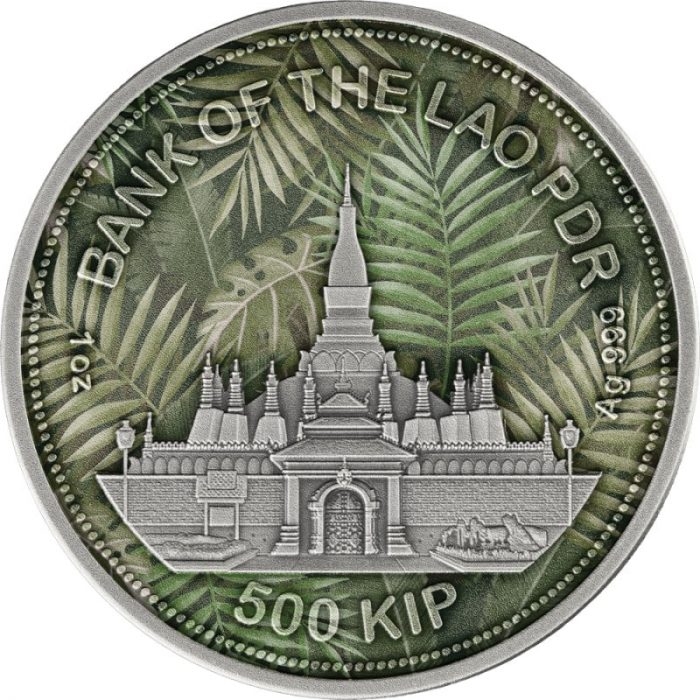 500 kip hõbe värvitatud münt Laos 2021 – Laose tiiger - Image 2
