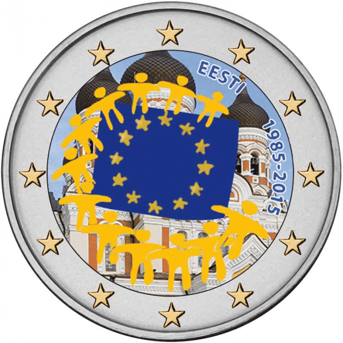 Bandiera dell'Estonia2015 Moneta da 2 euro colorata Estonia 2015 - 30° Anniversario della Bandiera dell'Unione Europea - immagine 1