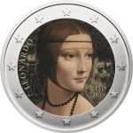 Цветная монета 2 евро Италия 2019 — 500-летие смерти Леонардо Да Винчи