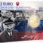 2 евро 2021 Словакия в карточке BU - 100 лет со дня рождения Александра Дубчека
