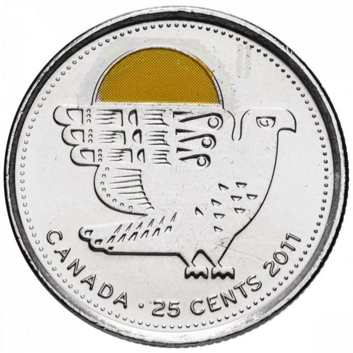 Moneda de color 25 centavos Canada 2011 - Nature Canada Halcón Peregrino - Imagen 1