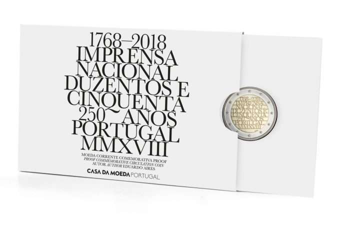 2 euros 2018 Portugal - 250 aniversario de la imprenta nacional PROOF - Imagen 1