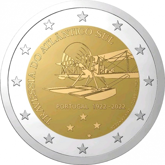 Rullaa 2 euroa 2022 Portugali - 100 vuotta ensimmäisestä Etelä-Atlantin lentomatkasta - Image 2