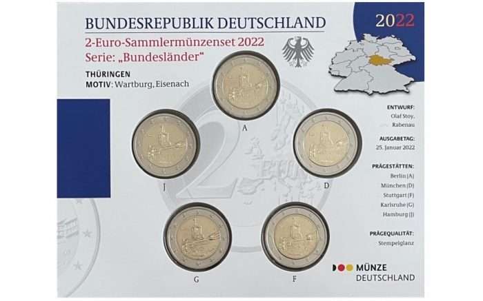 2 euro Germania 2022 - Turingia: castello di Wartburg BU ADFGJ - immagine 1