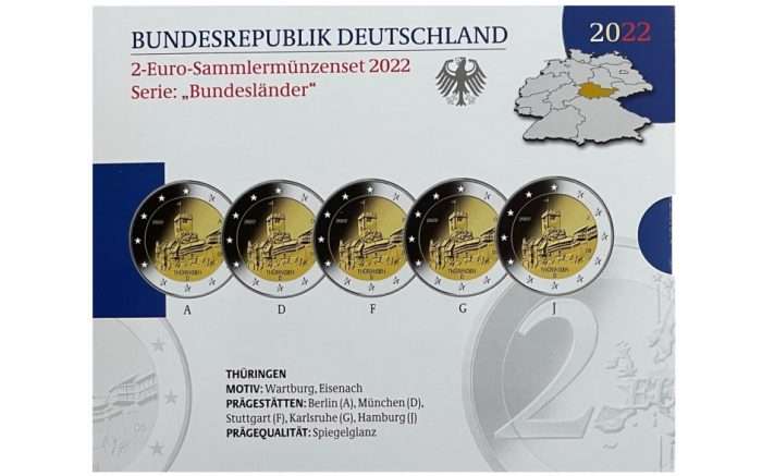 2 euro Germania 2022 - Turingia: castello Wartburg PROOF ADFGJ - immagine 1