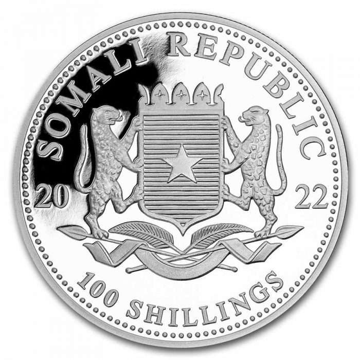 Moneda de plata 100 chelines Somalia 2022 - Leopardo - Imagen 2