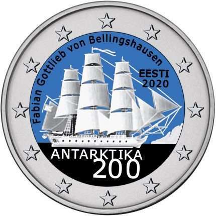 Цветная монета 2 евро Эстония 2020 - 200-летие открытия Антарктики