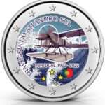 Цветная монета 2 евро Португалия 2022 - 100-летие первого южноатлантического воздушного перехода