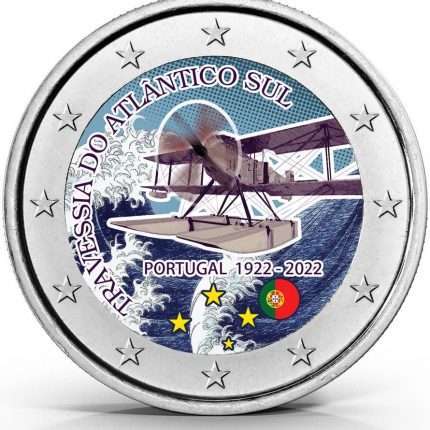 Moneta colorata 2 euro Portogallo 2022 - 100° anniversario della prima traversata aerea del Sud Atlantico